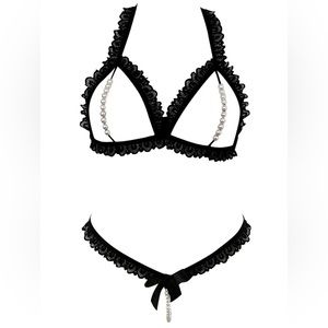 SEXY Pearls Beaded Lace Cut-out Lingerie Set *NEW*
